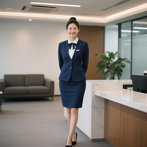 包臀裙職業裝西服套裝定制白襯衫藍色領花300