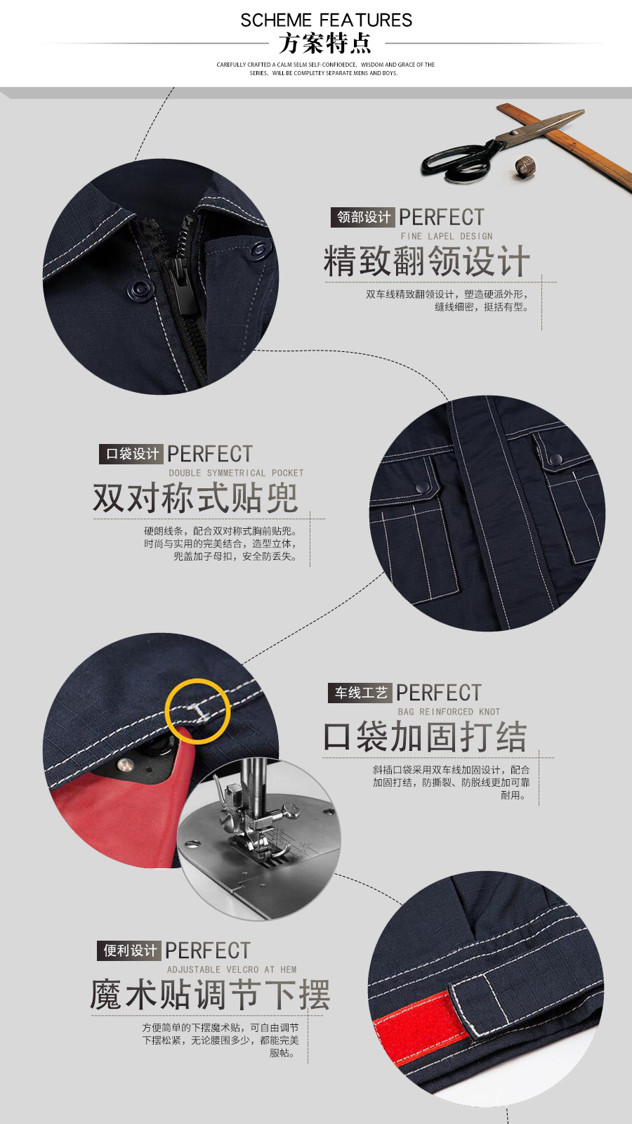 防撕裂勞保工作服款式特點